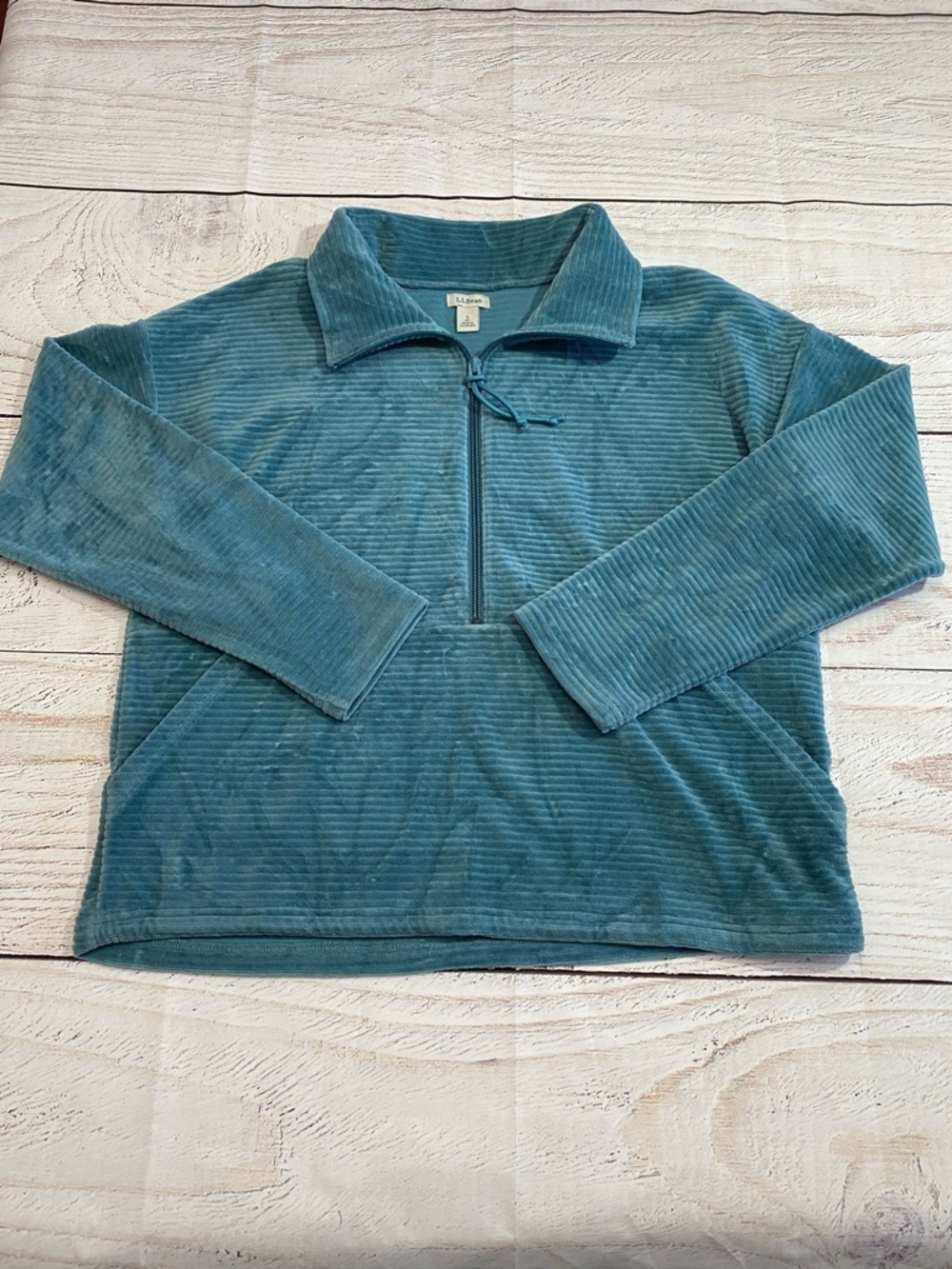 L.L. Bean Teal Corduroy Half-Zip Pullover petite small
